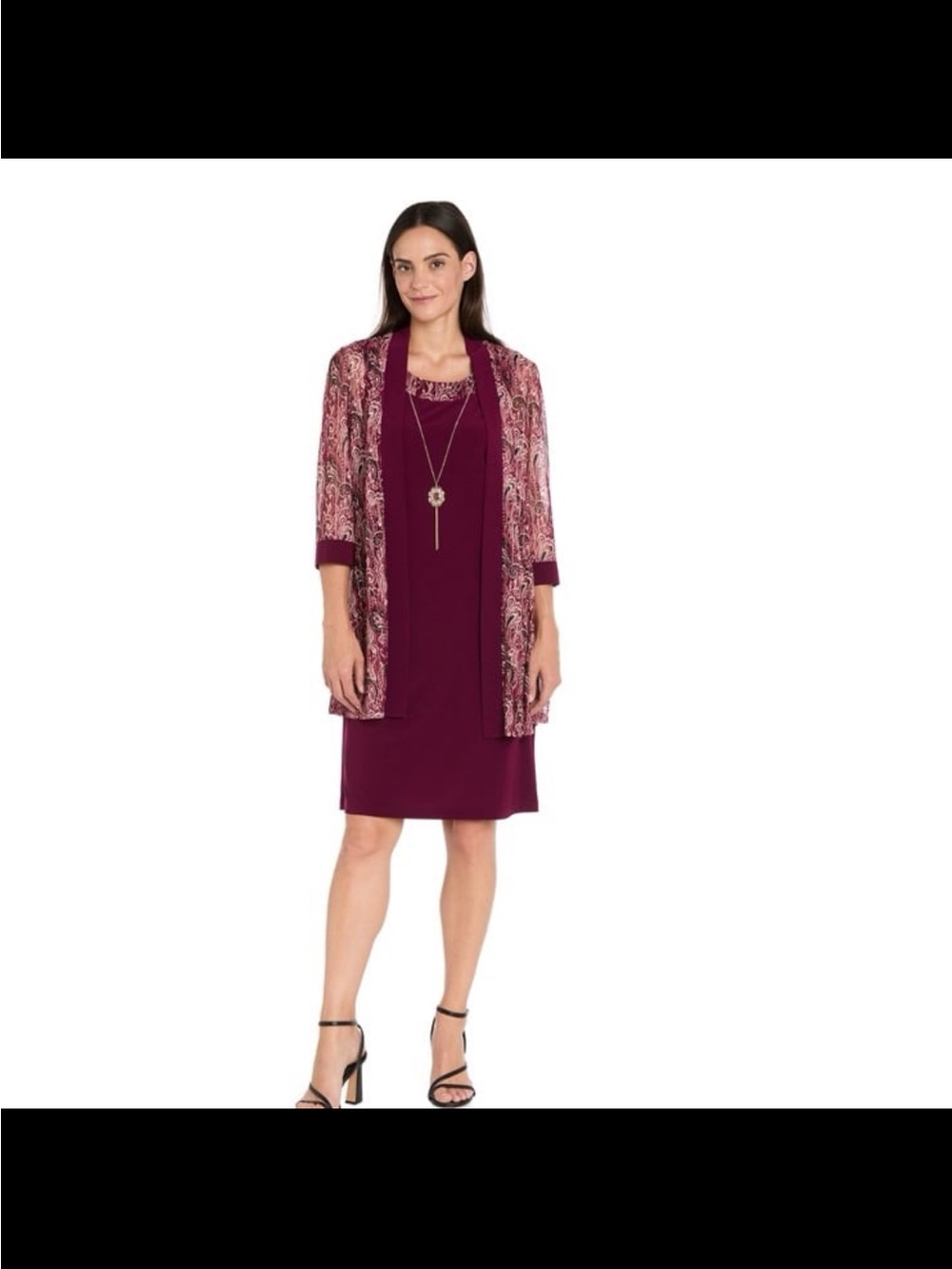 R&M Richards Plum Two-Piece Dress with Paisley Jacket